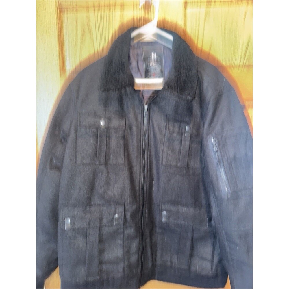 Rock Republic Black Men's Cloth Coat 5 Pocket XL Bomber Zip Fleece Collar 50”